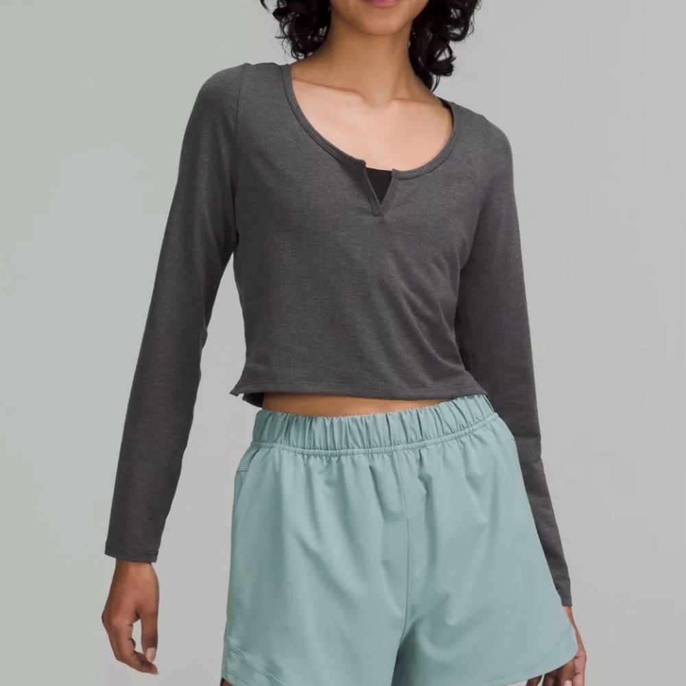 Lululemon Cropped Henley Long sleeve Gray Women's Top Size L